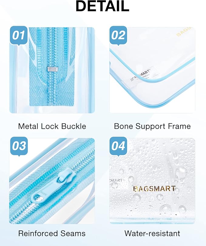 BAGSMART Clear Toiletry Bag 3-Pack TSA Approved Water-Repellent, Blue