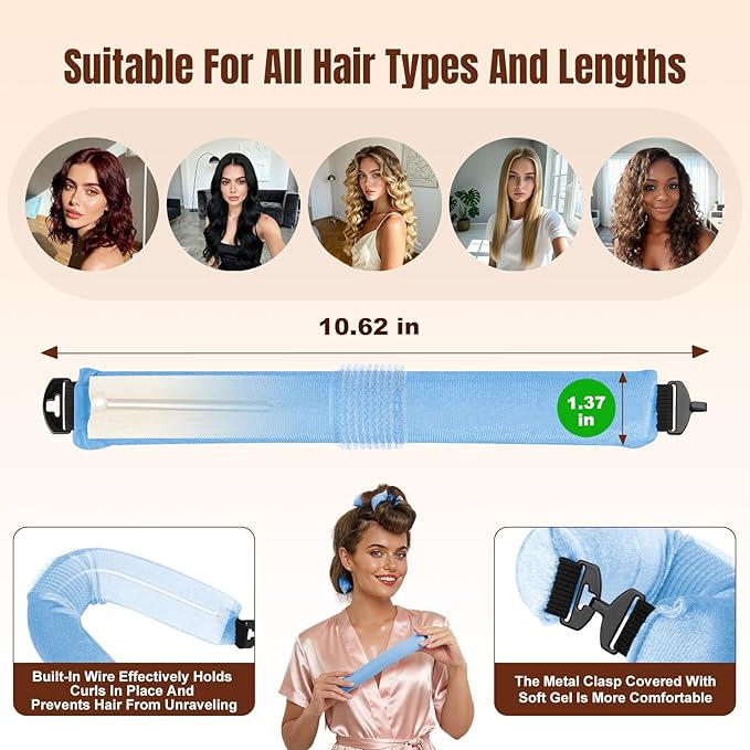 BLAAROOM Overnight Heatless Hair Curler, Upgraded with Hair Pad Grippers Satin Jumbo Flexi Blowout Curls Rods, 3pcs No-Heat Styling Tools Curling Rod to Sleep in for All Hair Types - Blue