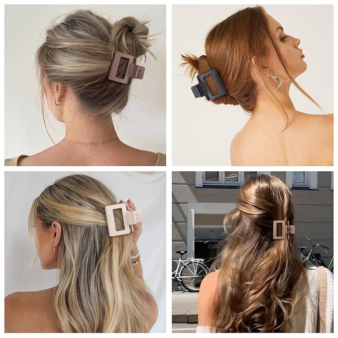 Medium Hair Clips Combination 2 Styles Small Claw Clips for Thin Hair 8 Pcs Matte Non-slip Rectangle Jaw Clips Square Hair Accessories for Women and Girls (Brown)