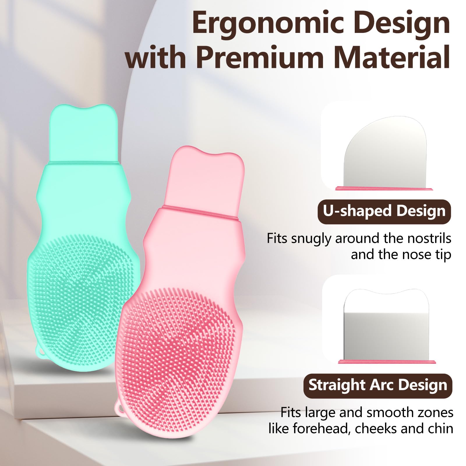 2-Pack Blackhead Remover Double Headed Scraper, Silicone Face Scrubber for Deep Cleansing, Portable Mini Skin Care Tool for Men & Women (Pink + Green)