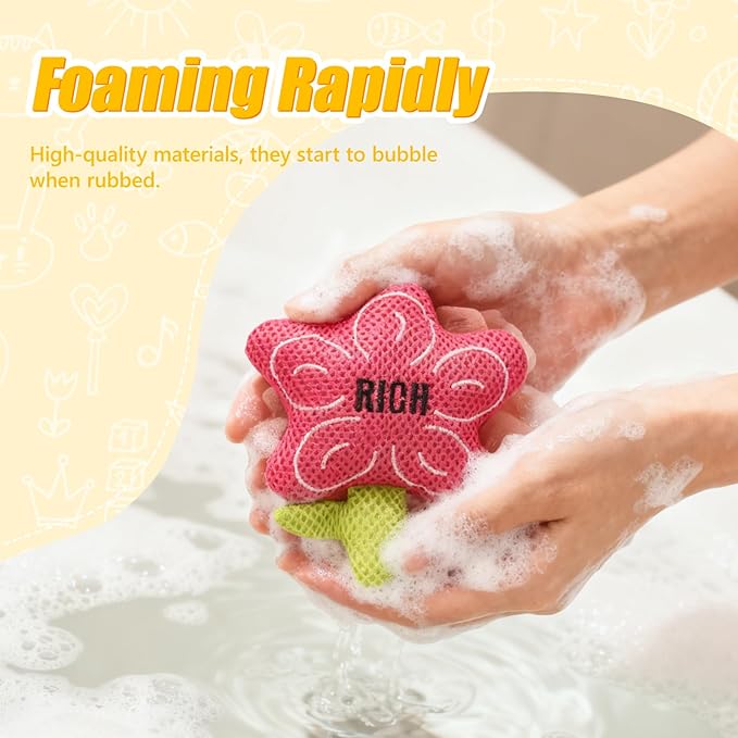 Kids Loofah, Cute Cartoon Animal Kids Bath Sponge with Hanging Rope, Soft Double Mesh for Rich Lather (Big White Goose)