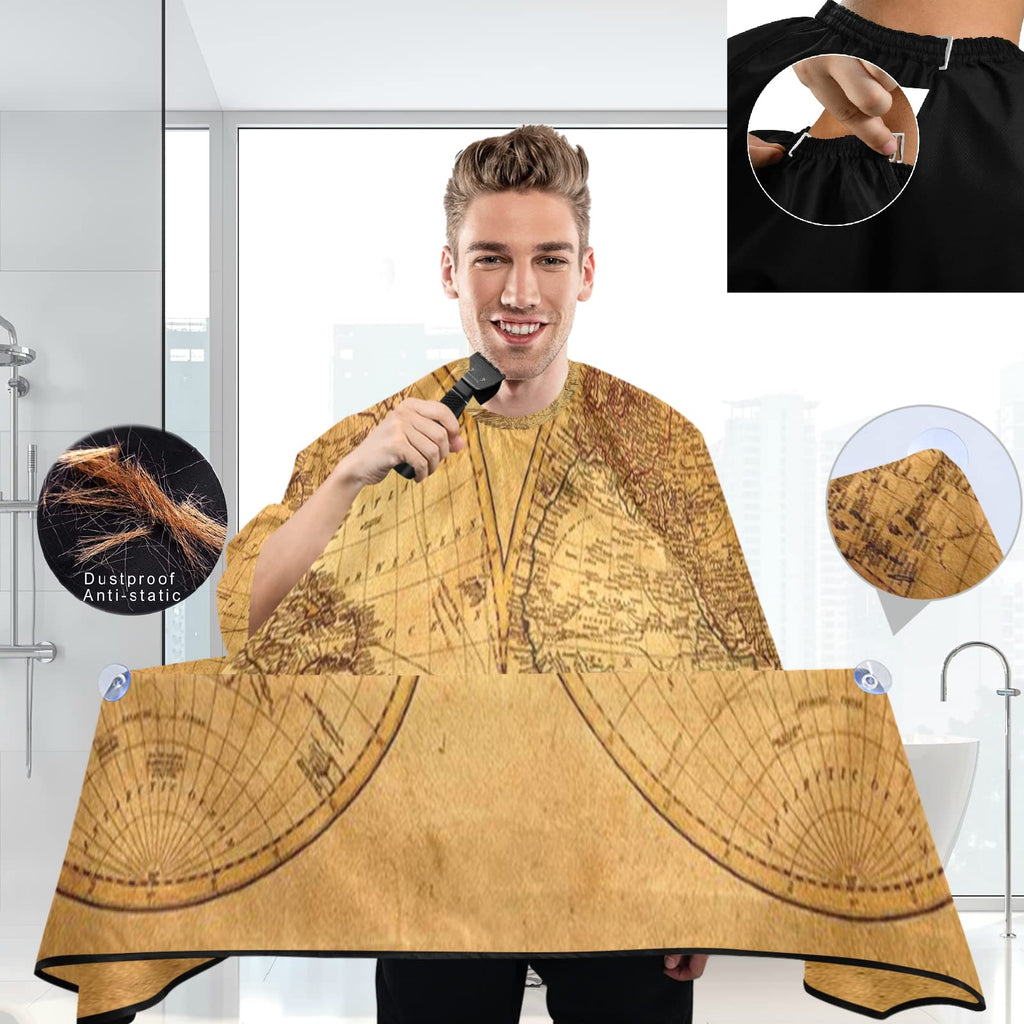 visesunny Barber Cape Retro Style World Map Polyester Hair Cutting Salon Cape Apron Anti-Static Haircut Water-Resistant Shaving Cloth Beard Shaving Bib Hairdressing Cape