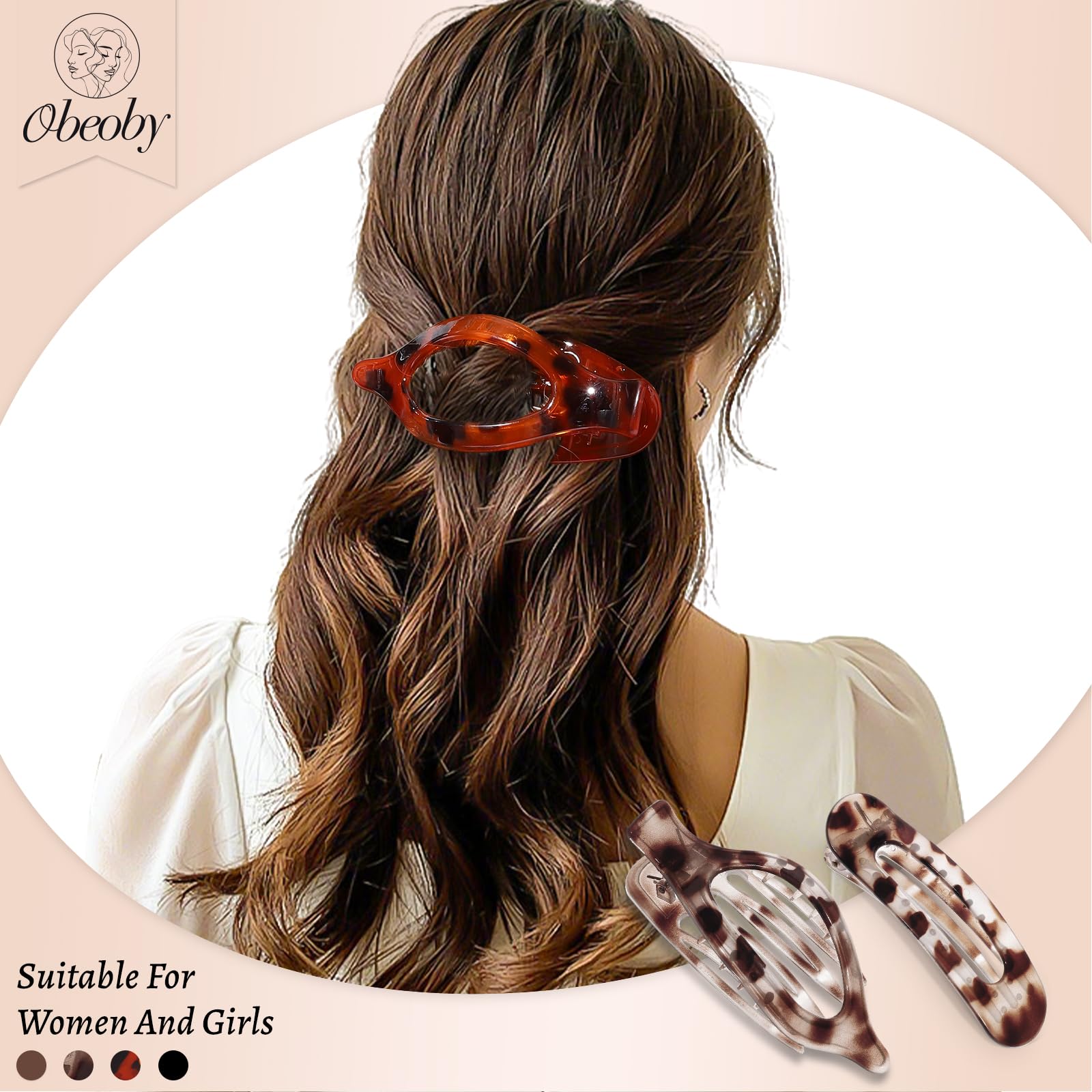 obeoby 8 Pcs Flat Hair Claw Clips For Women, 2 Styles French Barrettes Set