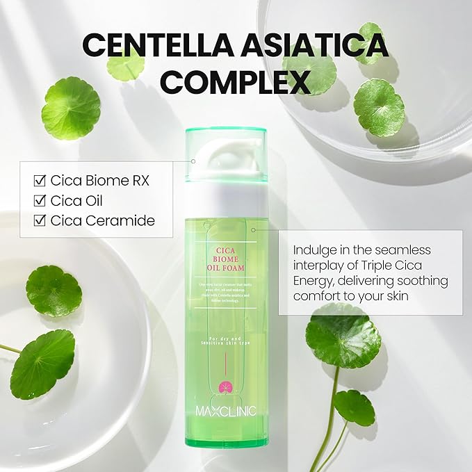 [K-Beauty] Cica Biome Oil to Foam - All-in-One Korean Face Wash Oil-Based Foaming Facial Cleanser - Soothing & Hydrating Makeup Remover - Gentle Deep Cleansing Oil for Sensitive Skin Types 3.88 fl oz