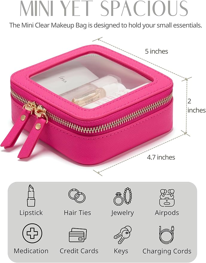 Popvibe Clear Makeup Case Toiletry Bag Travel Medium Clear Cosmetic Bag with Zipper, Make Up Bag Organizer Traveling TSA Approved Transparent Bag Car for Essentials, Mini & Medium, Hot Pink