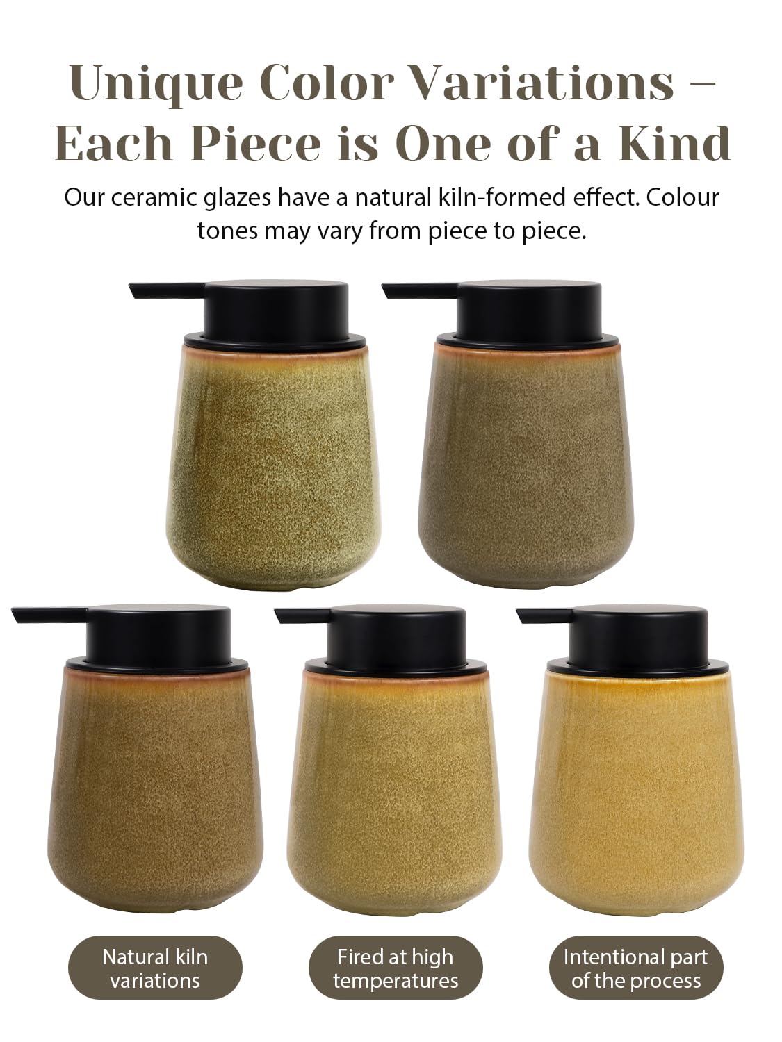 INGOFIN Ceramic Foaming Soap Dispenser - 12 oz Refillable Foam Hand Soap Dispenser Bathroom, Modern Dish Dispenser Pump for Kitchen,Kiln-Glazed Earthy Yellow-Brown