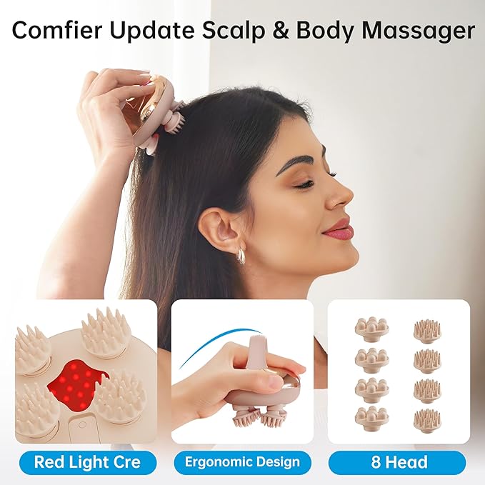 COMFIER Scalp Massager Hair Growth with 3 kneading Modes,Waterproof Hair Massage with 8 Claws for Deep Cleansing,Cordless Head Massager,Body Cat Head Scratcher, Gifts for Women,Men