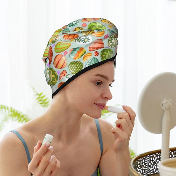 Easter Hair Towel Wrap Microfiber Fast Drying Hair Turban with Buttons for Women Drying Curly, Long & Thick Hair