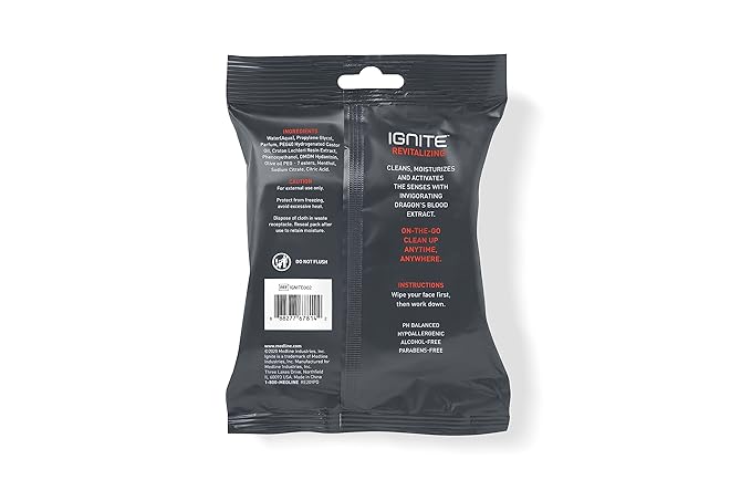 Ignite Mens Body Wet Wipes, Extra Thick 8" x 8" Shower Wipes, Revitalizing Scent, 10 Count (Pack of 3)