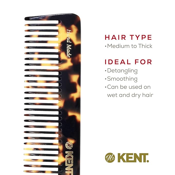Kent 92T TY Wide Tooth Women’s Detangler Comb for Curly, Wavy, and Thick Hair – Ideal for Use on Wet Hair – Gentle, Shower Comb for – Anti-Static, Smooth - Styling Tool by Kent
