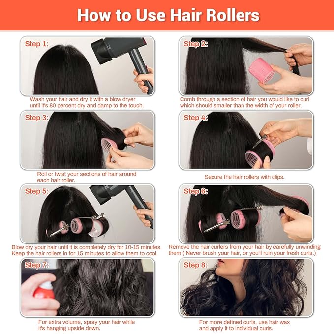 56 Pcs Hair Rollers Set for Blowout Look Long Hair, 30Pcs Rollers Curlers in 5 Sizes with 24 Pcs Clips and Storage Bag for Long Medium Short Hair Volume
