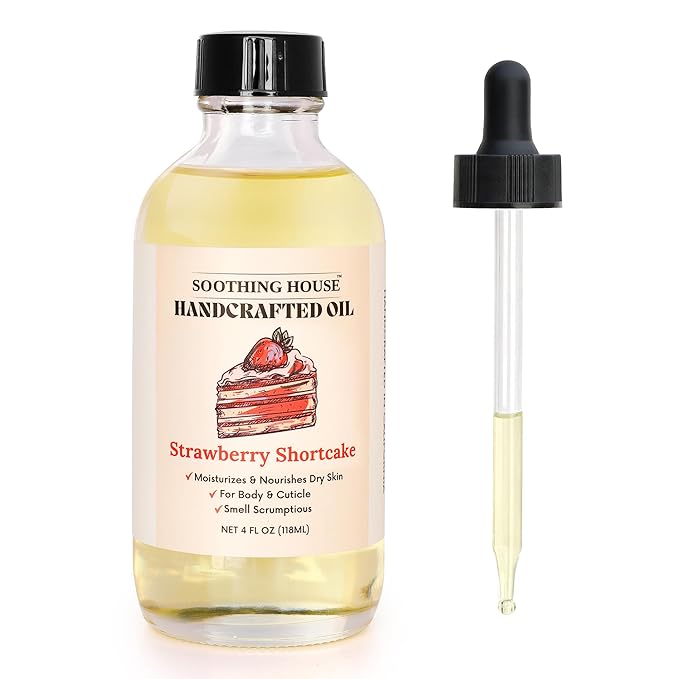 Soothing House Strawberry Shortcake Body Oil: Moisturizing Body Oil for Soft, Glowing Skin with Almond & Jojoba Oil (4 fl oz)