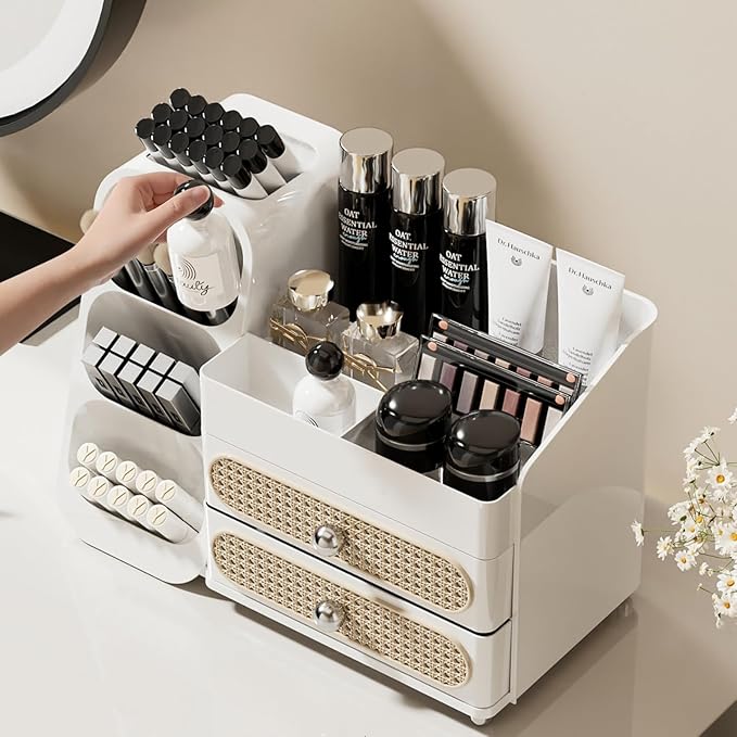 Booklov Large Makeup Organizer for Vanity Countertop, White