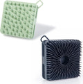 MtBoi 2 PC Silicone Exfoliating Body Scrubber, Body Shampoo Brush, Soft Silicone Loofah for Sensitive Skin, Shower Silicone Hair Scalp Massager, Easy to Clean, Lather Well(Black&Green)