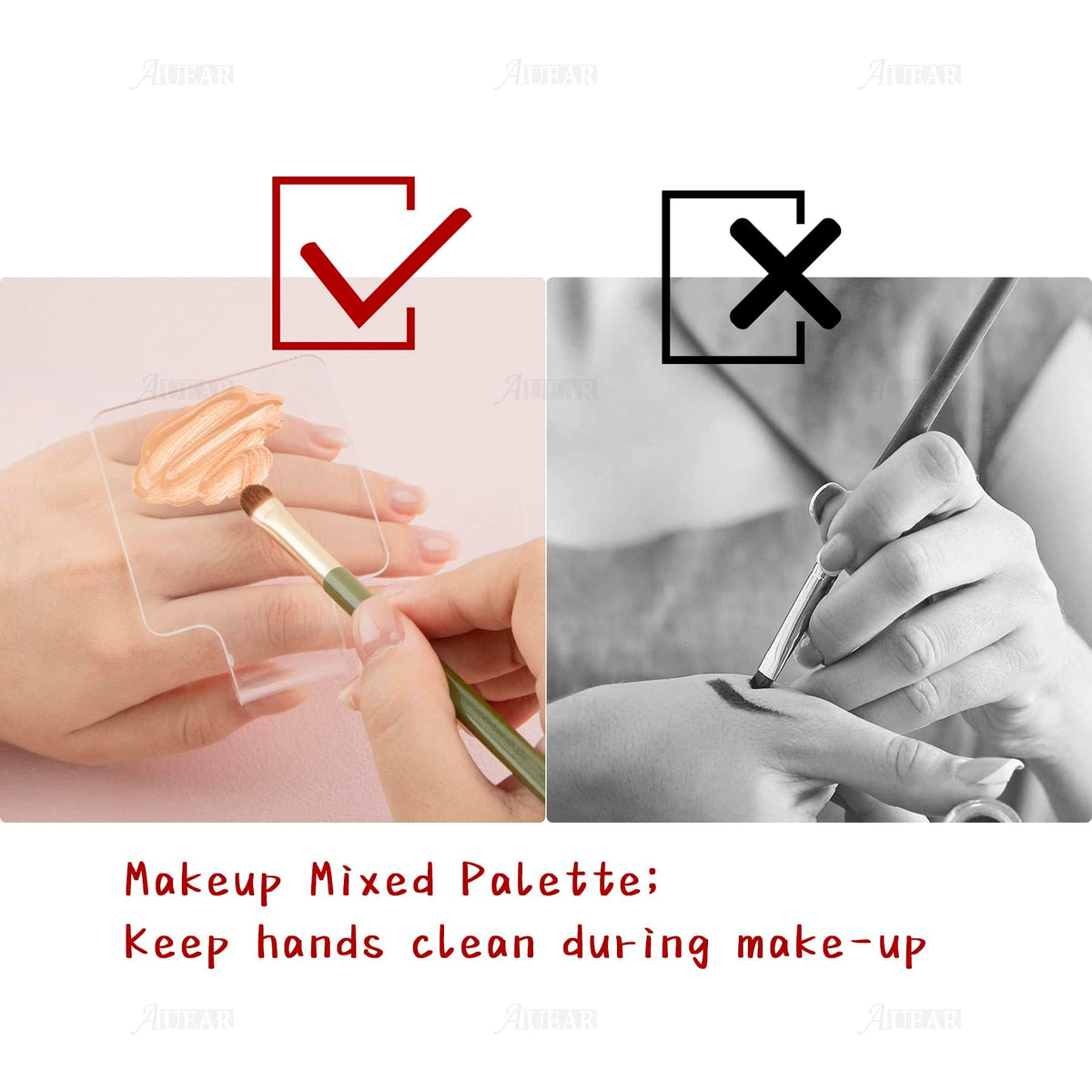 AUEAR, 3 Pack Professional Makeup Hand-held Palette Mixing Tray Clear Acrylic Nail Art Manicure or Foundation Eye Shadow Cremes Powders and Cosmetics
