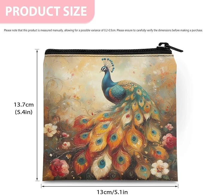 Peacock Print Period Organizer with Zipper Sanitary Napkin Storage Holder Pouch Portable Bag for Women Daily Use