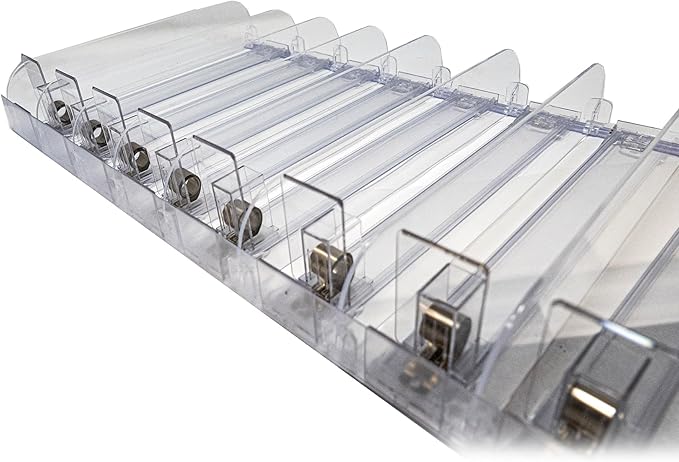 STORE FIXTURES DIRECT Auto Feed Shelf Product Pusher Kit, Adjustable Width Spring Loaded Merchandise Glider Pushing System, Kit for [20] 12" D x 24" L Shelves - [180 Shelf Pushers + 200 Dividers]