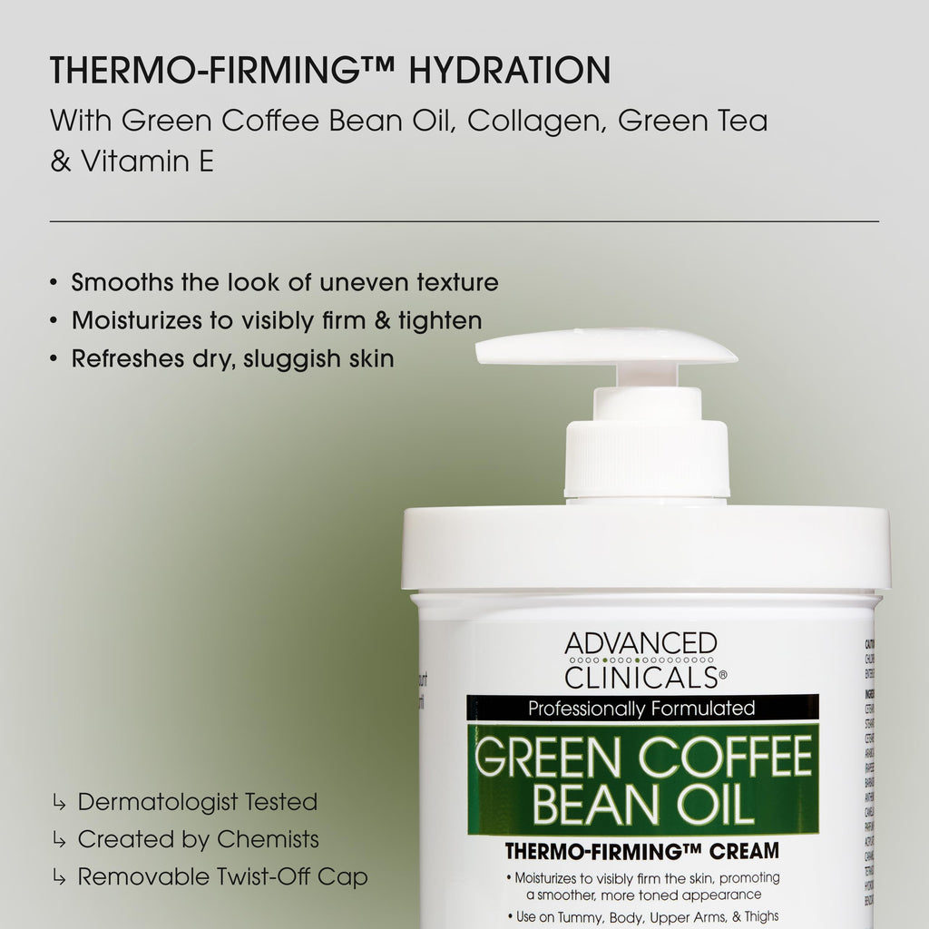 Advanced Clinicals Unscented Collagen Body Cream & Face Moisturizer + Green Coffee Bean Oil Thermo - Firming Body Cream For Women & Men Helps Reduce Appearance Of Cellulite Prone Skin & Dry Skin, 2pc
