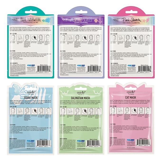 Epielle Character Face Mask Wave & Wild 6 Pack, Fun & Effective Korean Skin Care, Spa Party Favors, Birthday Gifts for Women, Self Care Gifts