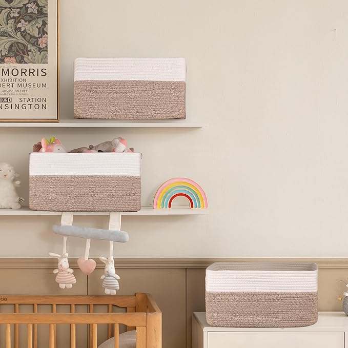 SIXDOVE 4 Pack Storage Baskets for Organizing, Woven Baskets for Shelves - Perfect for Toys, Books, Towels, and Clothes, Durable Gift Basket Bins Toy Storage, 15.7''Lx11.8''Wx7.8''H, Brown & White