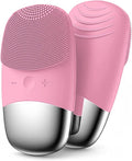 MEGAN Facial Cleansing Brush,USB Rechargeble Electric Silicone Face Scrubber,IPX7 Waterproof Sonic Facial Massager, 3 in 1 face Brush for Deep Cleanning, Blackhead Remover, Exfoliating.（Pink）