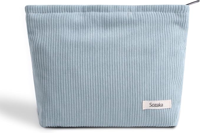 Gardsell Cosmetic Bags for Women - Corduroy Cosmetic Bag Aesthetic Women Handbags Purses Smile Dots Makeup Organizer Storage Makeup Bag Girls Case Bags (Pure Light blue)