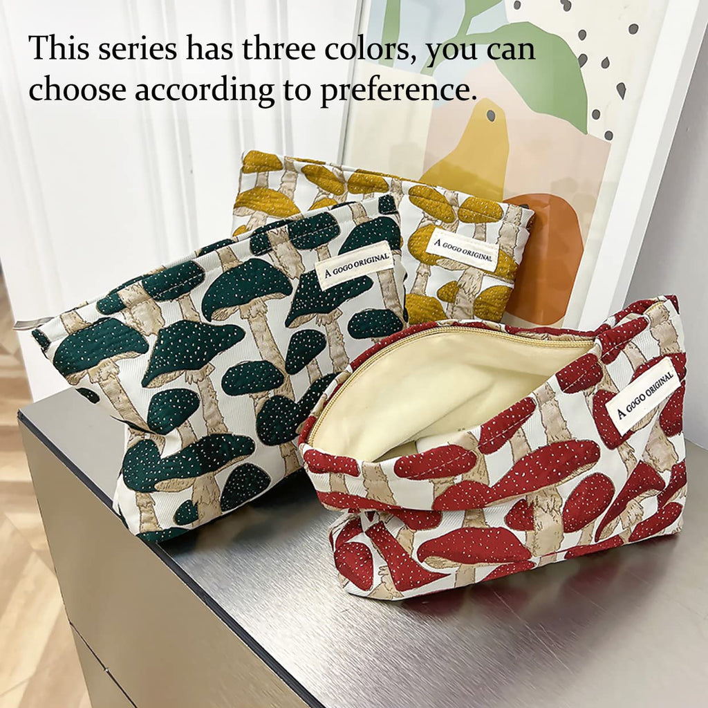 STARDW Cute Makeup Bag Aesthetic Cosmetic Bags for Women Girls, Travel Toiletry Bag Large Capacity Zipper Makeup Pouch, Purse Organizer Pouches,Canvas Lining (Yellow Mushroom)