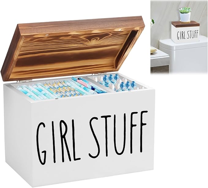 Tampon Holder for Bathroom, Feminine Product Organizer Pad Case with Lid, Pad and Tampon Organizer, Bathroom Accessories Box for Girl Stuff (White)