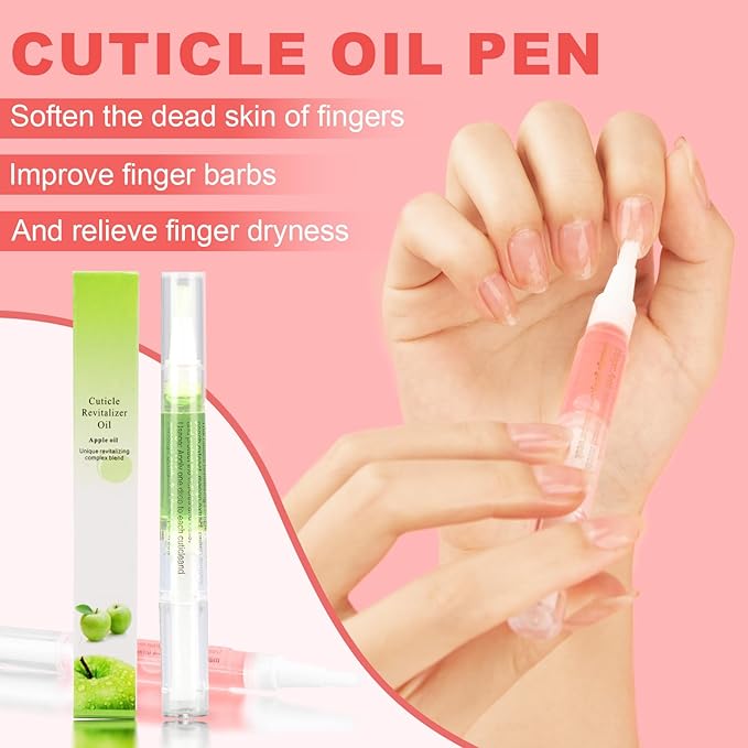 Meschett 3PCS Nail Cuticle Oil Pens with Nail File, Natural Cuticle Oil for Nail Care, Moisturizing Nail Oil for Dry Nails & Cuticles (Blueberry & Rose & Apple Flavor)