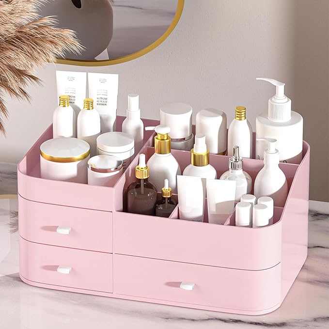 MIUOPUR Makeup Organizer with Drawers, Bathroom Counter Organizer, Plastic Cosmetic Display Case, Large Skincare Storage for Vanity Countertop, Ideal for Bedroom Dresser top and Desktop
