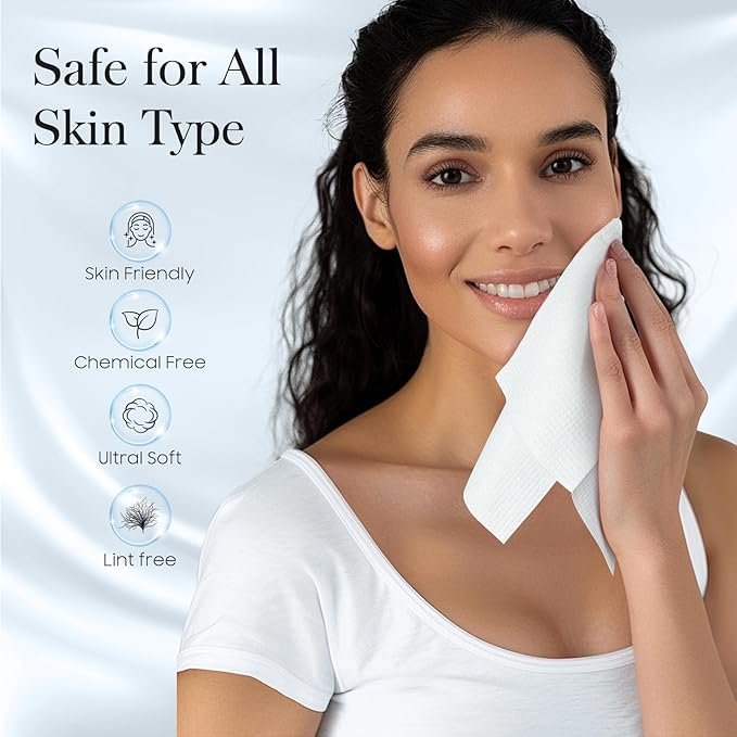 4 Pack of 50 count XL Disposable Face Towels 10” x 12”, 100% Viscose Fibre, Soft & Skin Friendly Face Towelettes Disposable, Facial Tissue Wipes for Women Cleansing