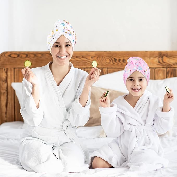2 Pack Kids Microfiber Hair Drying Towel Wrap - Unicorn Hair Drying Turban for Girls & Women - Rapid Drying