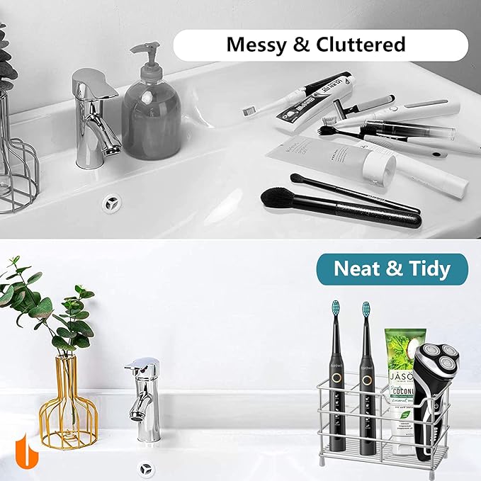 Urbanstrive 304 Stainless Steel Bathroom Toothbrush Holder Toothpaste Holder Stand Bathroom Accessories Organizer, Silver