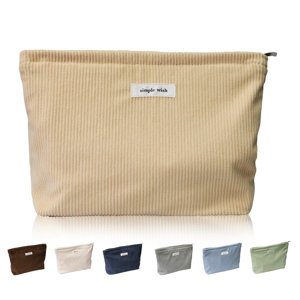 Wudygirl Makeup Bag,Large Capacity Cosmetic Travel Bag,Cute Corduroy Toiletry Bag for Women,Makeup Bag Organizer Handbags Purses Zipper pouch(Light Yellow)