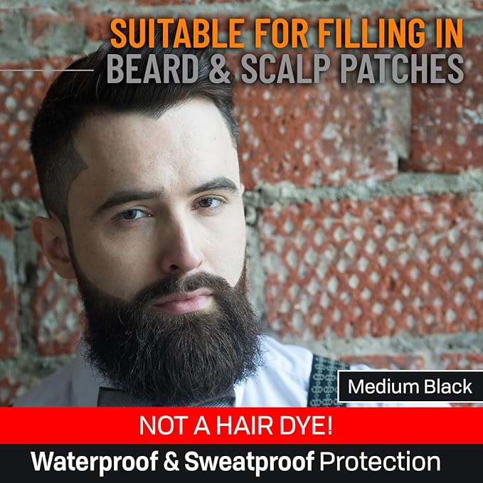 Beard Pen Filler for Men - Barber Styling Grooming Pencil, Waterproof & Sweat Proof, Long Lasting, Natural Finish, Cover Beard & Scalp Patches, Medium Black, 2 Pack