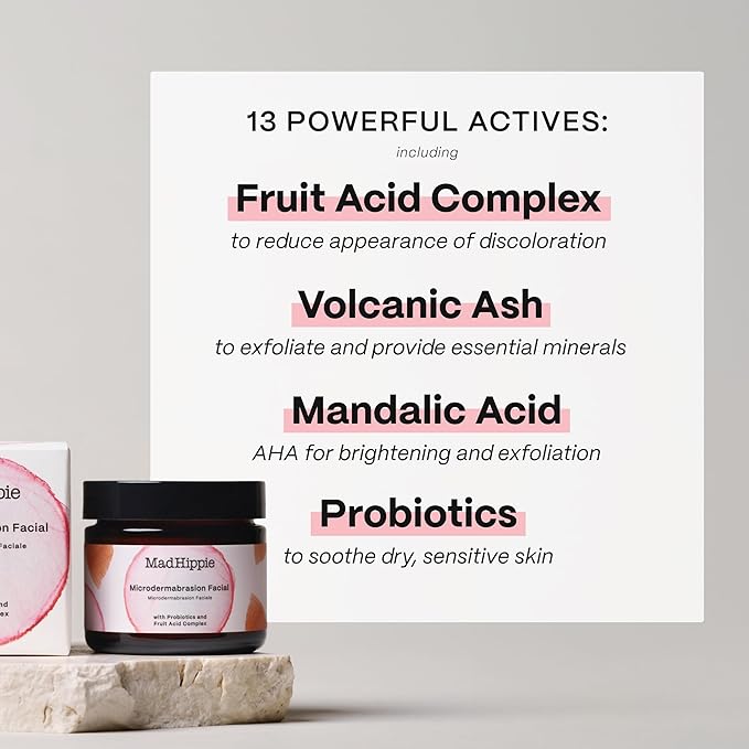 Mad Hippie MicroDermabrasion Facial - Exfoliating Face Scrub with Glycolic Acid, Mandelic Acid, AHA Complex & Hyaluronic Acid, 2.1 Fl Oz