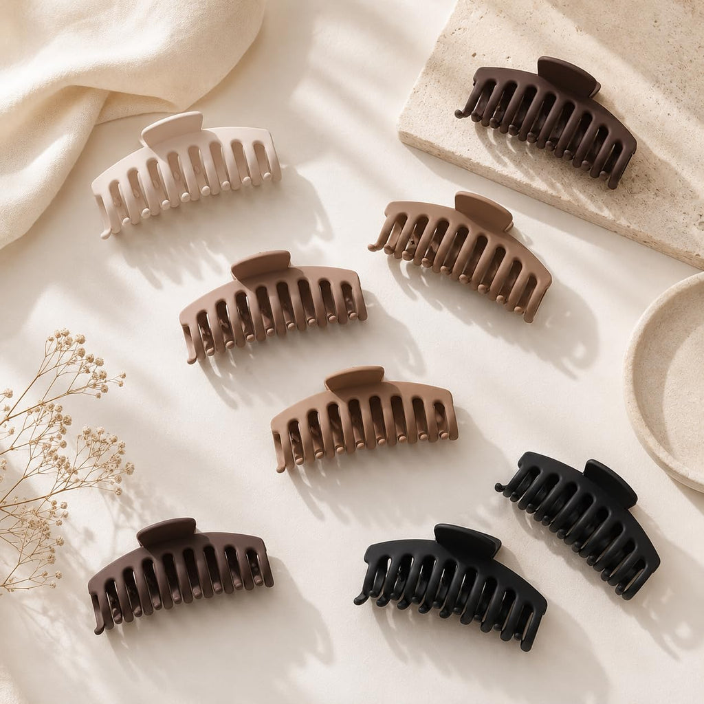 TOCESS Hair Claw Clips for Women, 8PK 4 in Large Matte Neutral Hair Clips for Thick, Thin, Long, Short Curly Hair, Strong Hold Non Slip Jumbo Hair Claw Clips, Minimalist Big Jaw Clip