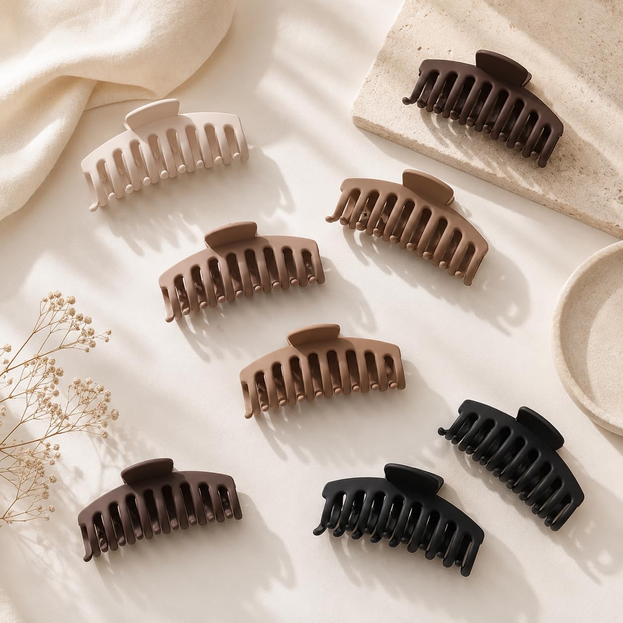 TOCESS Hair Claw Clips for Women, 8PK 4 in Large Matte Neutral Hair Clips for Thick, Thin, Long, Short Curly Hair, Strong Hold Non Slip Jumbo Hair Claw Clips, Minimalist Big Jaw Clip
