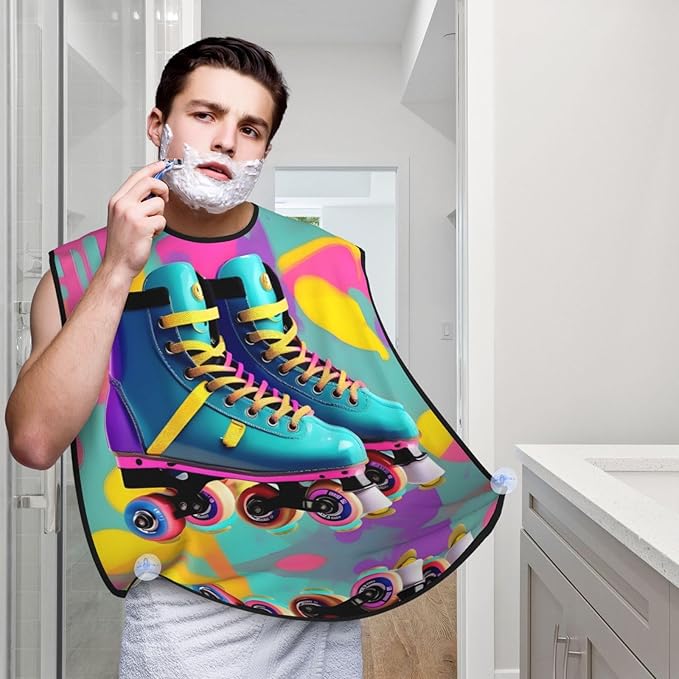 Purple And Teal Flowers Print Beard Bib Shaving Apron, Beard Hair Trimming Cape Gift For Dad