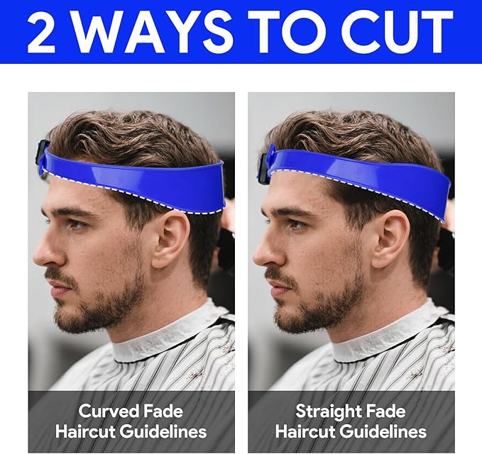 Qiuruoo Self Haircut Cape Kit for Men，Fade Guide for Men Haircut，Hair Cutting Kit Includes Hair Cutting Cape, Adjustable Hair Trimming Guide, Comb，for Adults and Kids, Salon and Home Use(Blue)
