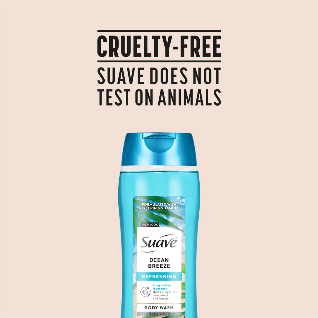 Suave Ocean Breeze Moisturizing Body Wash with Glycerin & Vitamin E, Hydrating Formula For Soft, Smooth Skin, Long Lasting Fragrance, 18 FL OZ, 6 Count