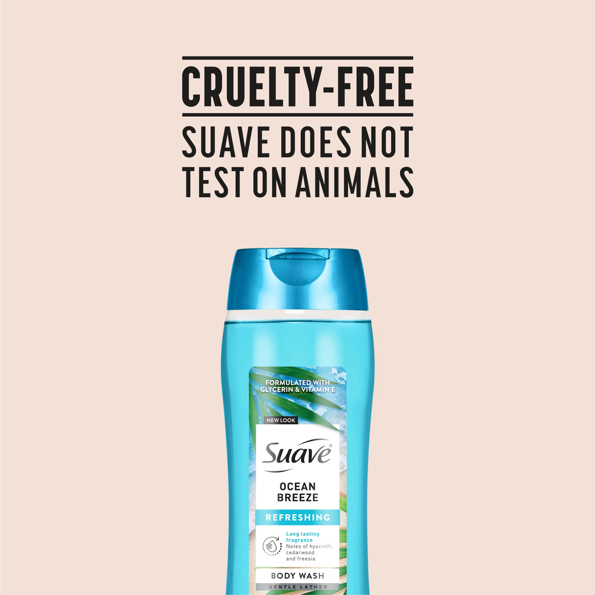 Suave Ocean Breeze Moisturizing Body Wash with Glycerin & Vitamin E, Hydrating Formula For Soft, Smooth Skin, Long Lasting Fragrance, 18 FL OZ, 6 Count