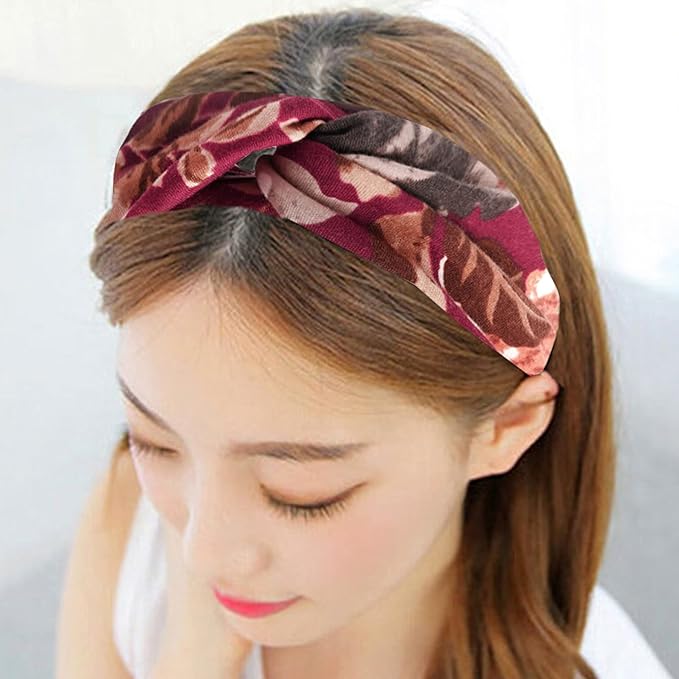 Boho Headbands For Women Fashion Criss Cross Hair Bands Stretch Turban Knot Head Bands Yoga Running Sweatband Elastic Headband Stylish Wrap Headbands Hair Accessories for Teen Girls 4 Pack