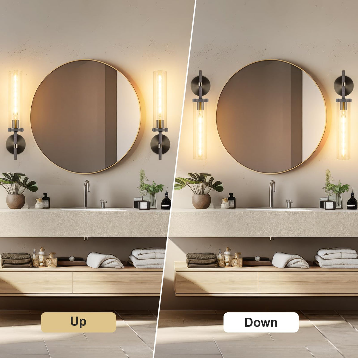 Micstar 19.5" Knurled Bronze Wall Sconces Set of 2, Bathroom Vanity Light Fixtures with Clear Glass Tube, Modern Lamp Lighting for Bedroom, Living Room, Hallway, Staircase, Mirror, Kitchen