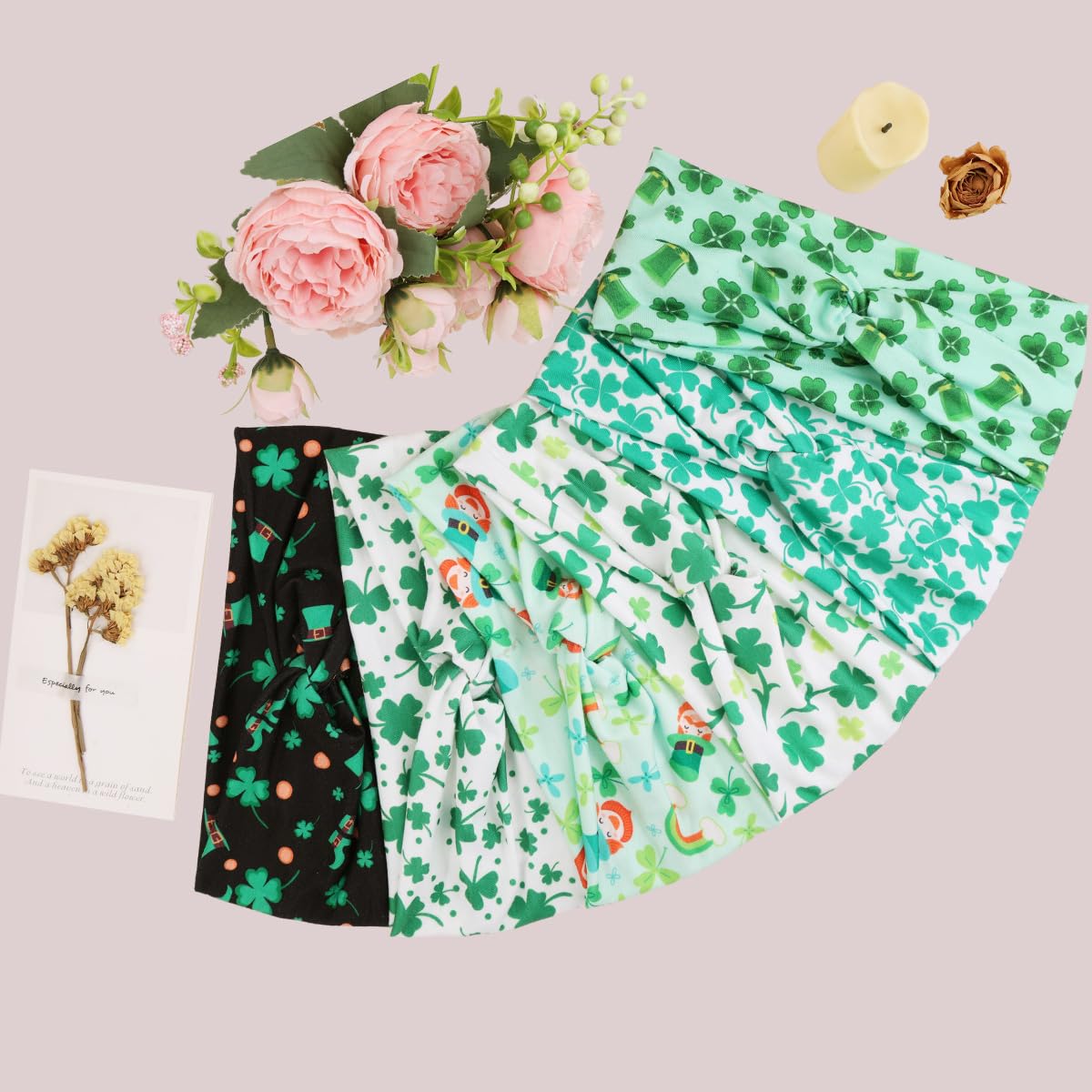 Kachanaa 6 Packs St. Patrick’s Day Headbands for Women Elastic Non-Slip Green Irish Shamrock Hat Hair Accessories for Party and Gifts