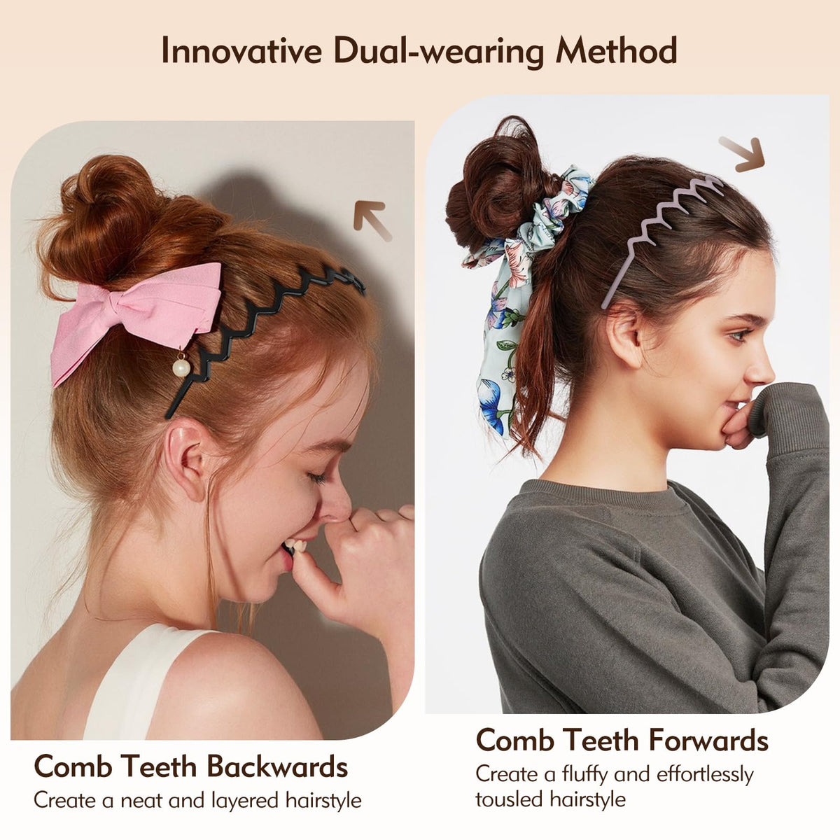 MIVZO Zig Zag Headbands with Teeth for Women and Men, 4 Pcs