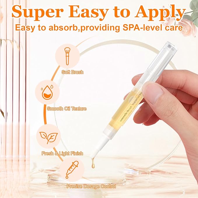 Meschett Cuticle Oil Pens with Nail File for Nail Care, 4PCS Nail Oil Pens with Natural Ingredients, Moisturizing Cuticle Oil for Fingernails and Toenails (Mix Flavors)