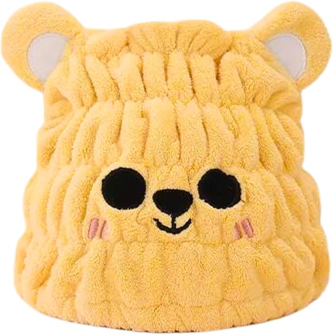 LCBD Microfiber Hair Towel Wrap for Kids, Yellow Bear Dry Hair Cap Suck Water, Absorbent Quick Girls Boys Hair Drying Towel, Lightweight Bouncy Hat Headscarf
