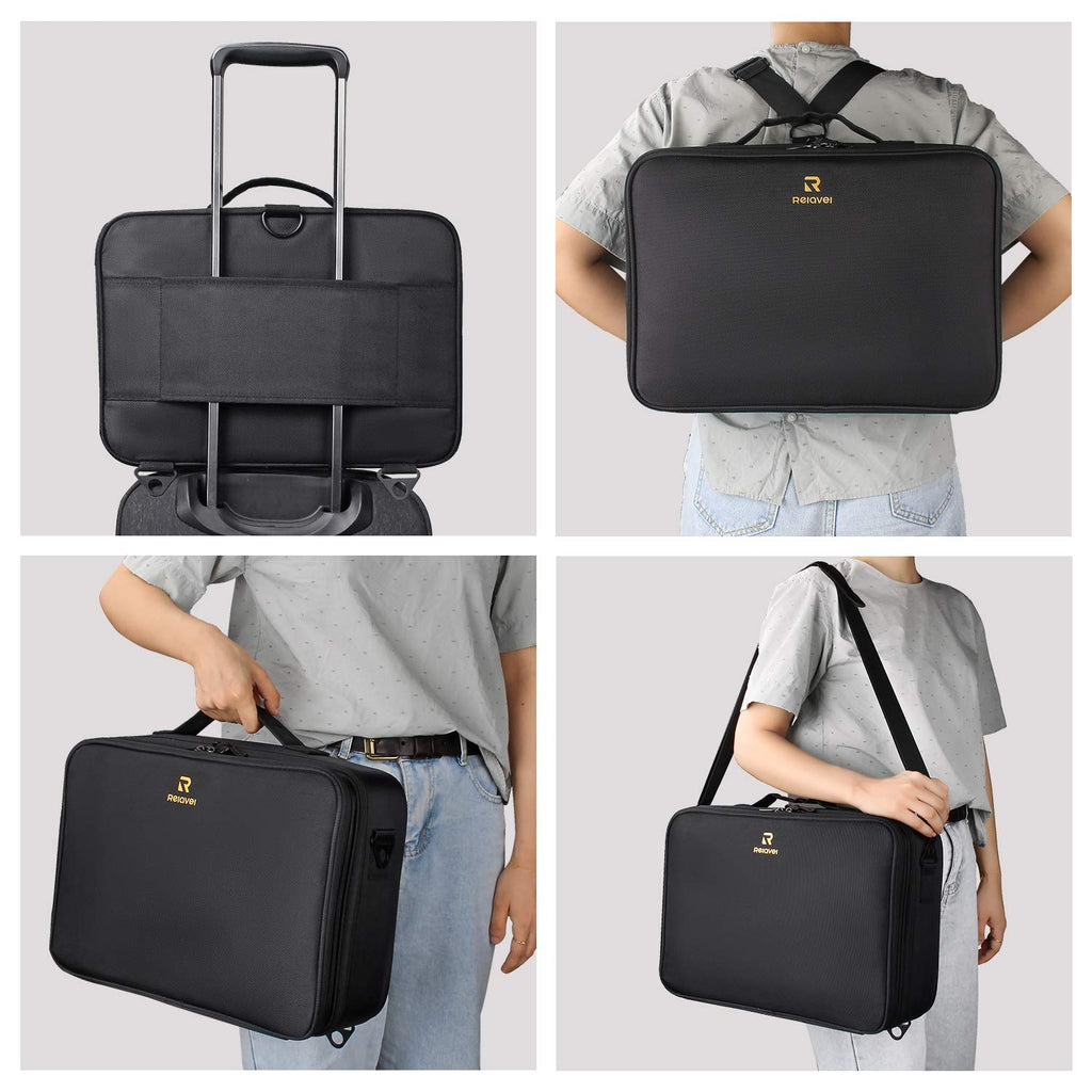 MONSTINA Large Makeup Case, 3 Layers Makeup Bag Cosmetic Organizer Brush Bag Barber Train Case Makeup Artist Box for Hair Curler Hair Straightener Brush Set and Cosmetics