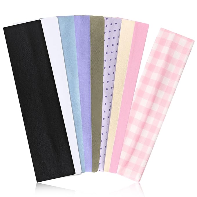 9 Pack Headbands for Women Non Slip Elastic Womens Headbands Head Bands for Women's Hair Soft Cotton Cloth Fashion Headband for Daily Workout Sports Running Yoga
